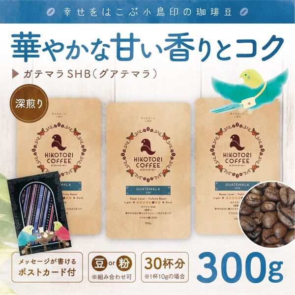 【珈琲豆100g×3】ガテマラ/グアテマラSHB 深煎り 自家焙煎コーヒー豆300g