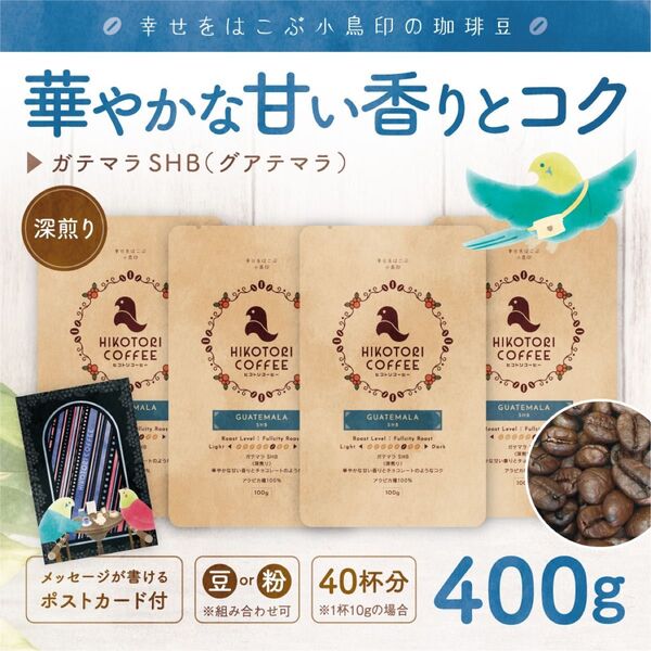 【コーヒー豆100g×4】ガテマラ/グアテマラSHB 深煎り 自家焙煎珈琲豆400g