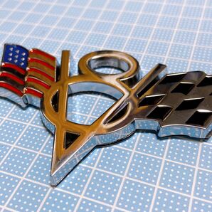 3Dエンブレム 【V8】 シルバー アメリカ国旗ロゴ