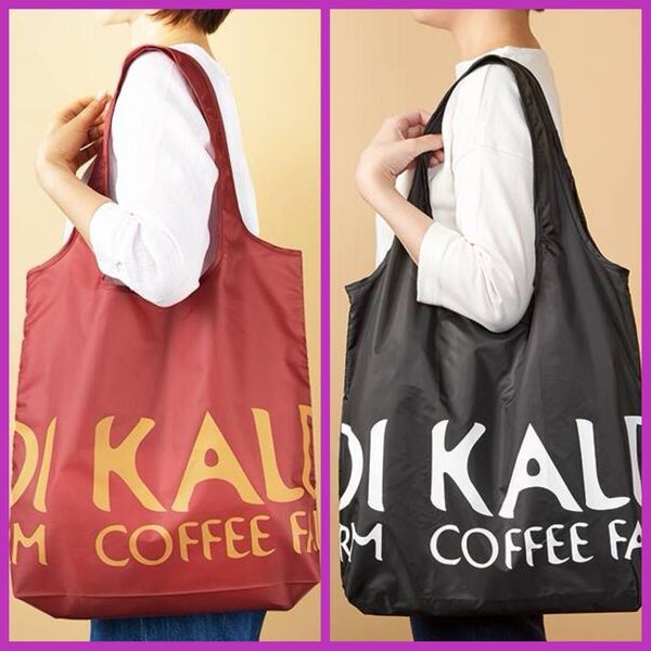 KALDI エコバッグ トートバッグ 折り畳み カルディ オリジナルエコバッグ オールドローズ ブラック