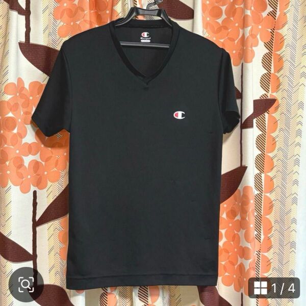 Champion チャンピオン メンズ Vネック 半袖Tシャツ ドライ S 黒 半袖 半袖カットソー Tシャツ 半袖Tシャツ