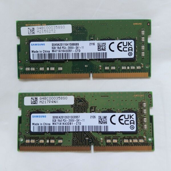 ノートPC用 SAMSUNG DDR4 8GB ×2枚 = 合計16GB (1R×8 PC4-2666V-SA1-11)①