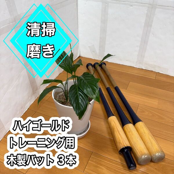 ハイゴールド トレーニング用 木製バット 練習 素振り 3本 清掃・磨き
