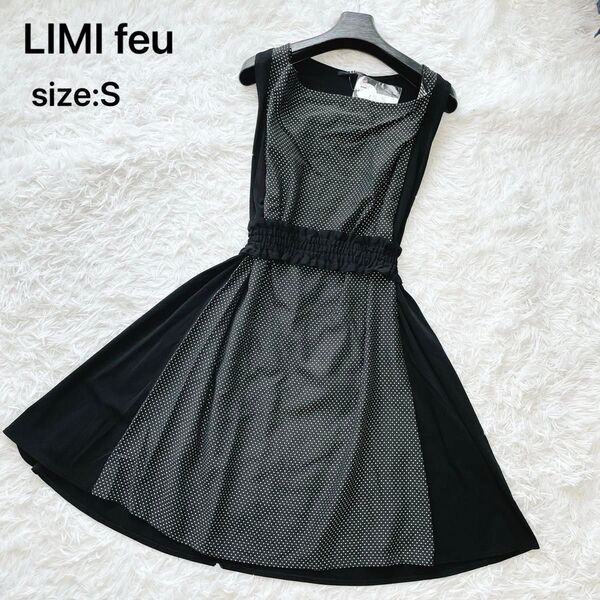 【タグ付き未使用】LIMI feu リミフゥ ノースリーブワンピース ヨウジヤマモト ベルト付き ストレッチ ブラック S