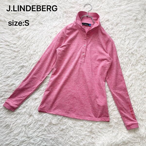 【美品】J.LINDEBERG ジェイリンドバーグ 長袖ポロシャツ ゴルフウェア ピンク S