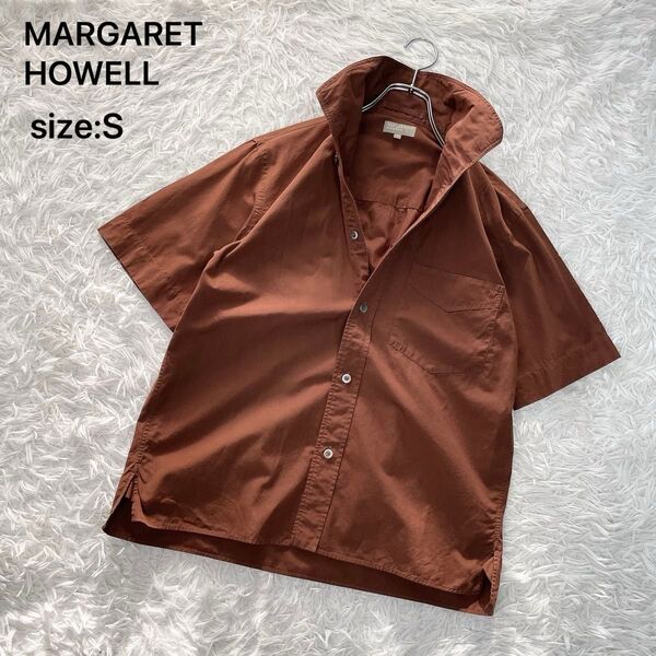 【リネン混】MARGARET HOWELL マーガレットハウエル 半袖シャツ ブラウン S