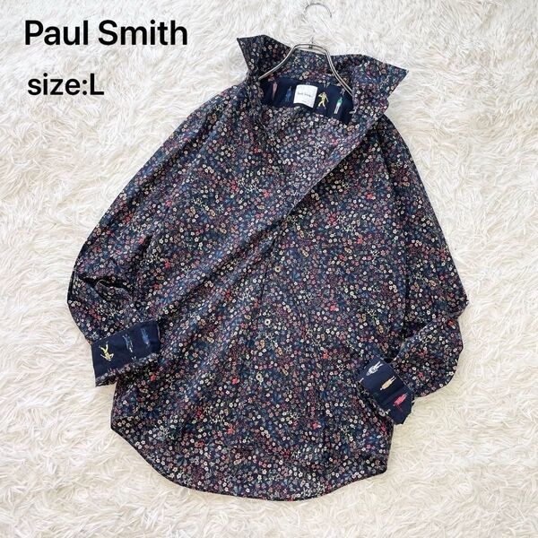 【人気のLサイズ】Paul Smith ポールスミス 花柄長袖シャツ 現行 ブラック