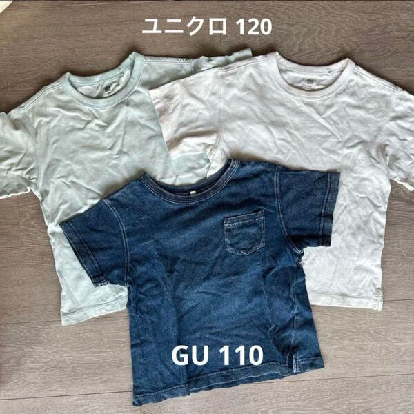 ユニクロ GU Tシャツ 半袖 キッズ 110.120 男の子 まとめ売り デニム 白 ミント 夏服