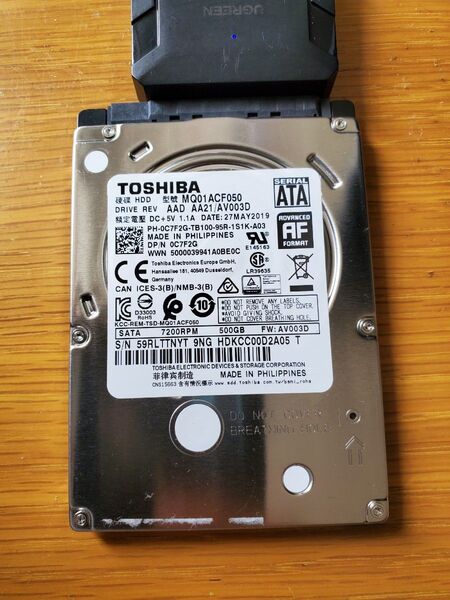 TOSHIBA 2.5インチ SATA HDD 500GB 使用時間少ない
