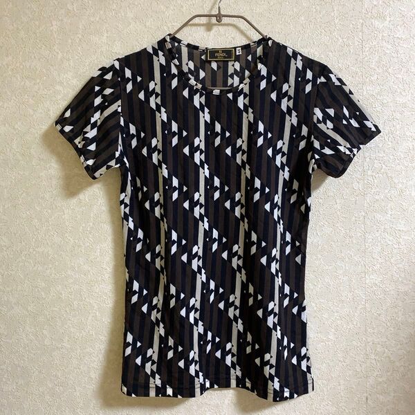 FENDI ズッカ柄 半袖Tシャツ 44 ブラウン×ブラック フェンディ カットソー レディース