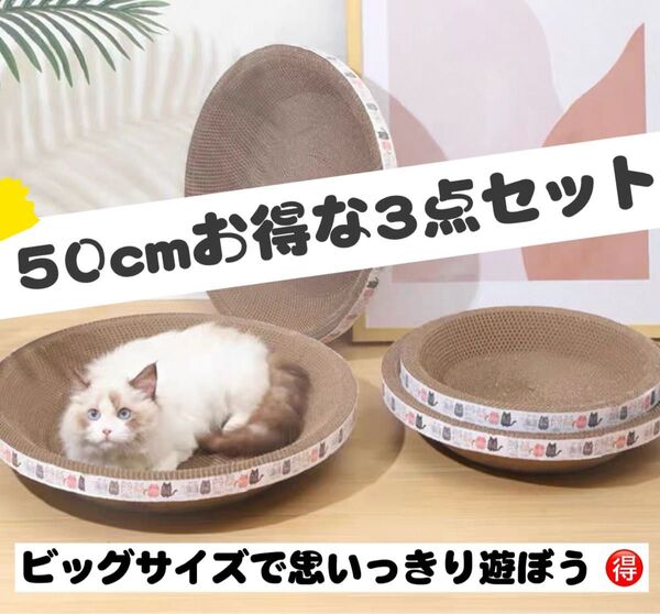 猫 爪どき ベッド XL サイズ 3個セット 50cm ダンボール 丸型 大きめ 猫用ハーブ付き