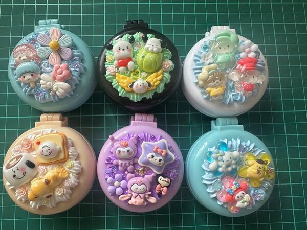 ハンドメイド 収納コーム付きミラー デコ 6個セット