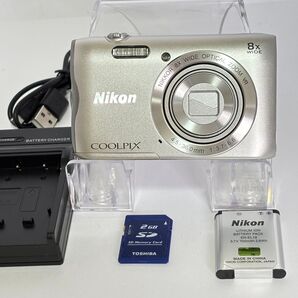 【美品】Nikon coolpix A300 ニコン デジカメ SDカード付【2GB】Wi-Fi機能 コンデジ シルバー