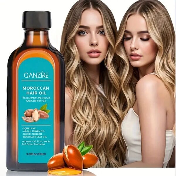 100ml モロッカンアルガンヘアオイル、健康でつやのある髪のための必須脂肪酸と抗酸化剤を含む保湿スムージングセラム
