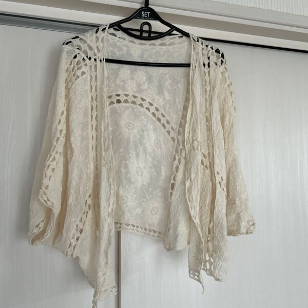 花柄刺繍クロシェ編みボレロ