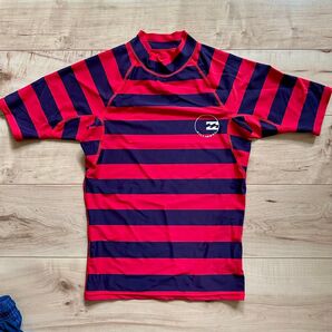 BILLABONG ラッシュガード ボーダー柄 レッド サイズ150㎝