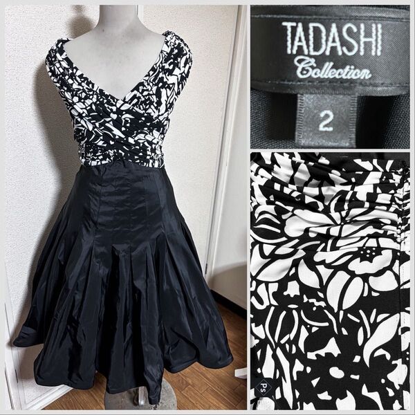 tadashi shoji ドレス ワンピース タダシショージ 白黒 花柄 結婚式 パーティー モノクロ サーキュラー型 フレア