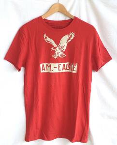 AE アメリカンイーグル Tシャツ メンズM 赤 半袖 AMERICAN EAGLE ロゴ かすれプリント ダメージ レッド やわらかい生地 D189