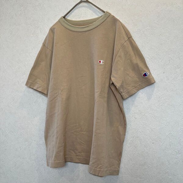 Champion Tシャツ ベージュ ロゴ刺繍 S