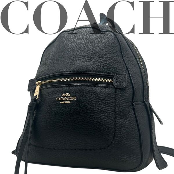 未使用級 COACH コーチ リュック オールレザー 黒 ゴールドロゴ 大容量