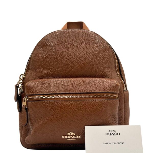 美品 COACH コーチ リュック レザー 茶色 ゴールドロゴ金具 大容量