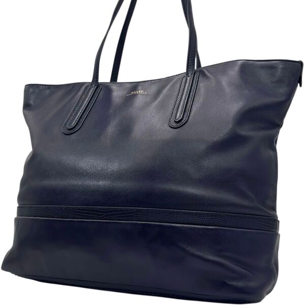 美品 BALLY バリー トートバッグ ビジネスバッグ オールレザー ネイビー A4収納◎ 肩掛け◎