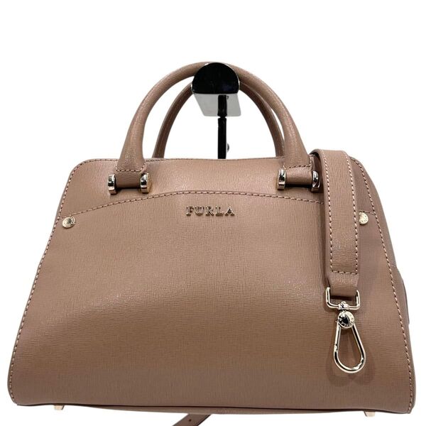 美品 FURLA フルラ ショルダーバッグ 2way レザー ベージュ ロゴ