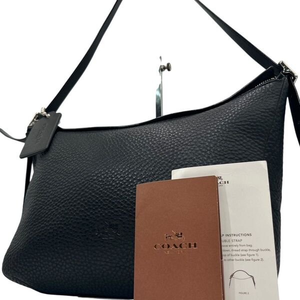 美品 COACH コーチ ショルダーバッグ オールレザー 黒 ロゴ 斜め掛け◎