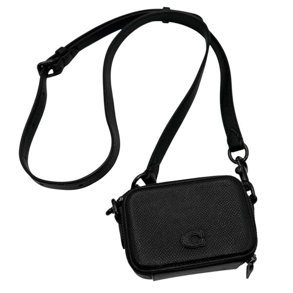 極美品 COACH コーチ マイクロショルダーバッグ レザー ミニ 現行ロゴ 黒