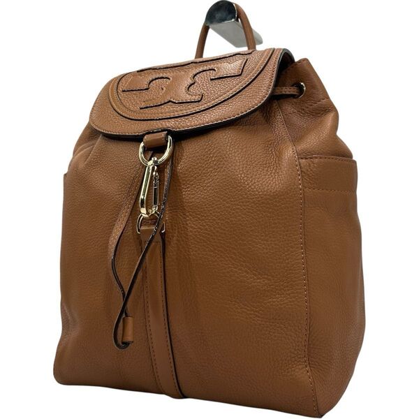美品 トリーバーチ リュック オールレザー 茶色 ビッグロゴ ゴールド金具 A4