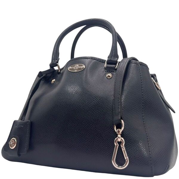 COACH コーチ ショルダーバッグ 2way レザー ロゴ 濃紺色 斜め掛け◎