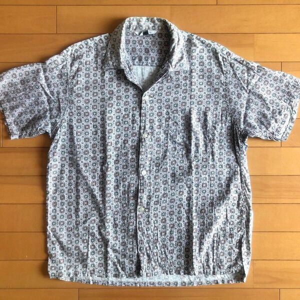 60s USA製 California オープンカラーシャツ 開襟 総柄 半袖 ヴィンテージ 古着 Mサイズ 15-M-151/2