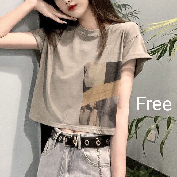 セール♪ デザイン Tシャツ クロップド丈 アース 半袖 ストリート モード カジュアル 韓国 ショート