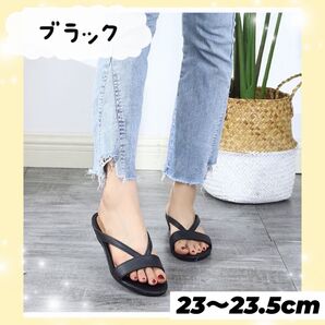 サンダル ローヒール 韓国 ブラック ベージュ 23cm 23.5cm ブラック サンダル レザー ヒールサンダル