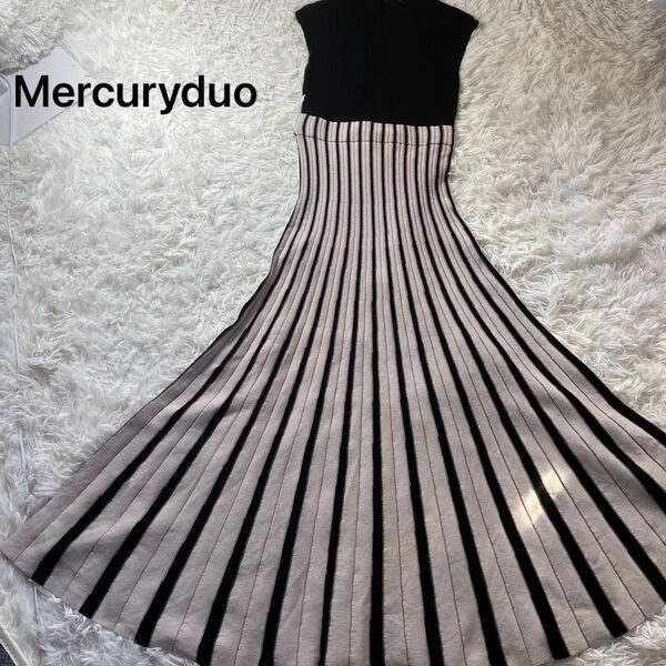 MERCURYDUO マーキュリーデュオ チェンジリブ配色ニットワンピース ドッキングワンピース ノースリーブ ロングワンピース