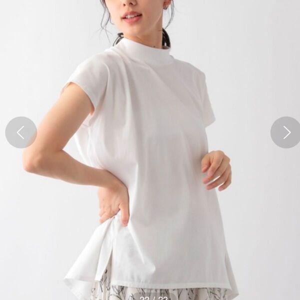 GLOBAL WORK 快適ハイネックフレンチ Tシャツ ホワイト Lサイズ