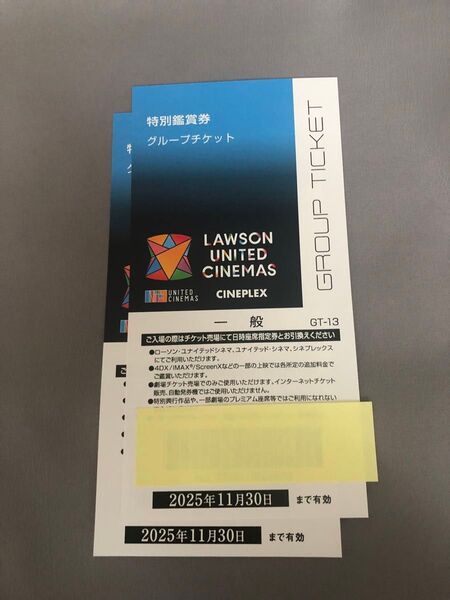 ユナイテッドシネマ シネプレックス 11/30 映画鑑賞券 チケット 2枚