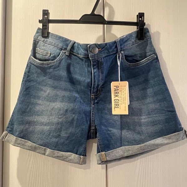 新品 タグ付き PARK GIRL デニム ハーフパンツ ショートパンツ 短パン 大きめ JEANS ダメージ加工 79cm