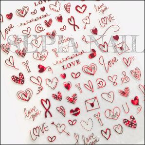 ネイルシール ステッカー 手書き 風 ハート love レッド ホログラム 【CB202R】