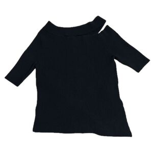 UN3D. CUTOFF SHOULDER KT カットオフショルダーニット ブラック 半袖 リブニット