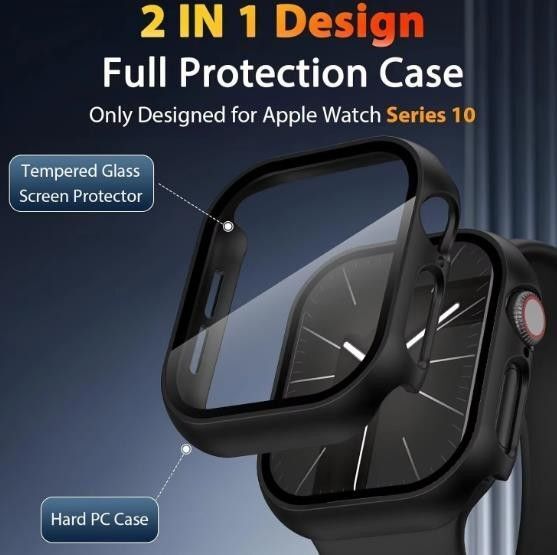 AppleWatch ケース アップルウォッチ 10 カバー ガラス 46mm 保護 apple watch10 ブラック