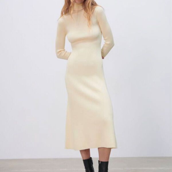 ZARA ザラ ハイネック リブニット マキシ丈 ロング ワンピース