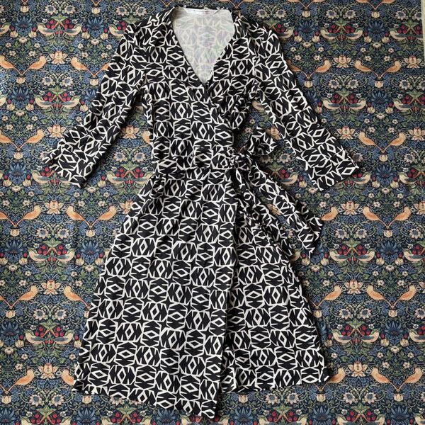 DVF【シルク100%】ラップ カシュクール ワンピース ドレス 七分袖 ダイアンフォンファステンバーグ