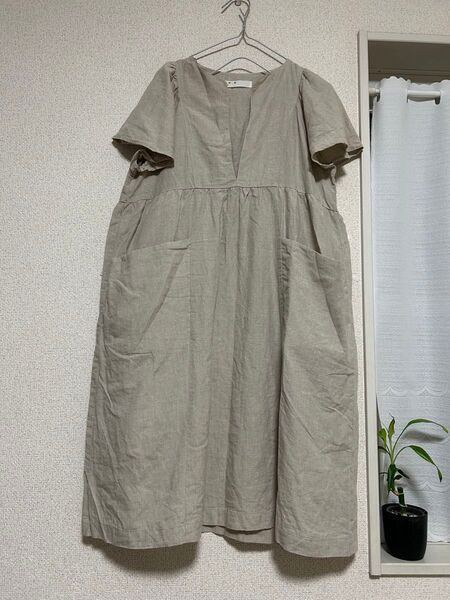Si-Si-Si comfortリネン100%Vネック 半袖 ワンピース