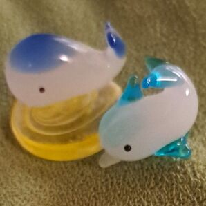 ガラス細工 イルカとクジラ 置物 2個セット