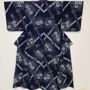 C2 希少 トールサイズ レアデザイン 高級 有松鳴海総絞り 花柄 浴衣 濃紺 ネイビー 紺色 伝統工芸品 綿