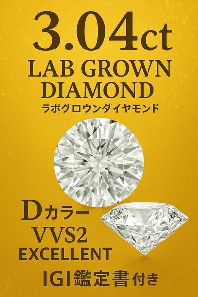 【最高品質】ラボグロウンダイヤモンド 3.04ct DカラーVVS2 鑑定書付き