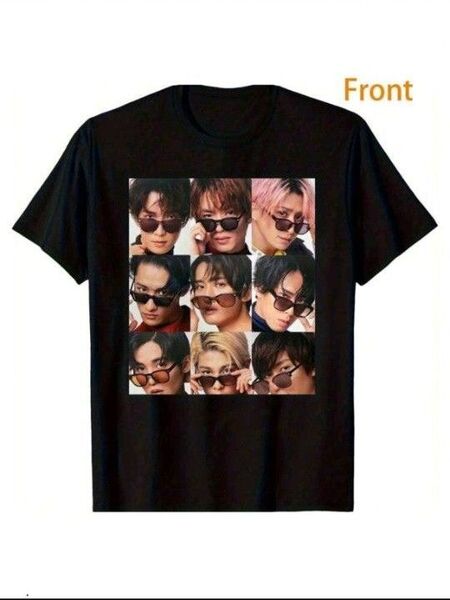 スノーマングループ メンバー プリントLサイズ 半袖 Tシャツ 黒 アイドル 推し活 レディース オーバーサイズ