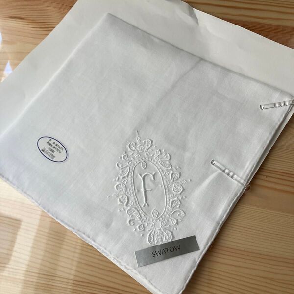 SWATOW 刺繍入りホワイトハンカチ 麻 ハンカチ スワトウ