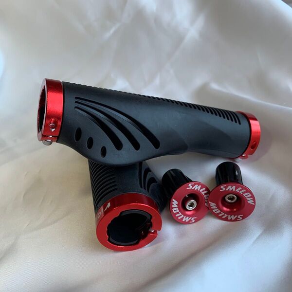 ♪自転車グリップこぶ付☆アルミ バーキャップ付き☆握りやすい、オシャレなレッド!